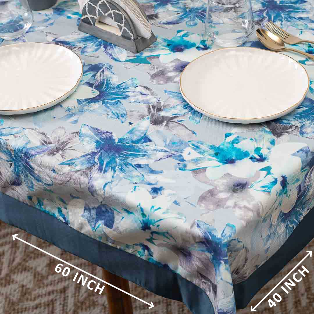 Blue-White Flower Canvas Printed Satin Border