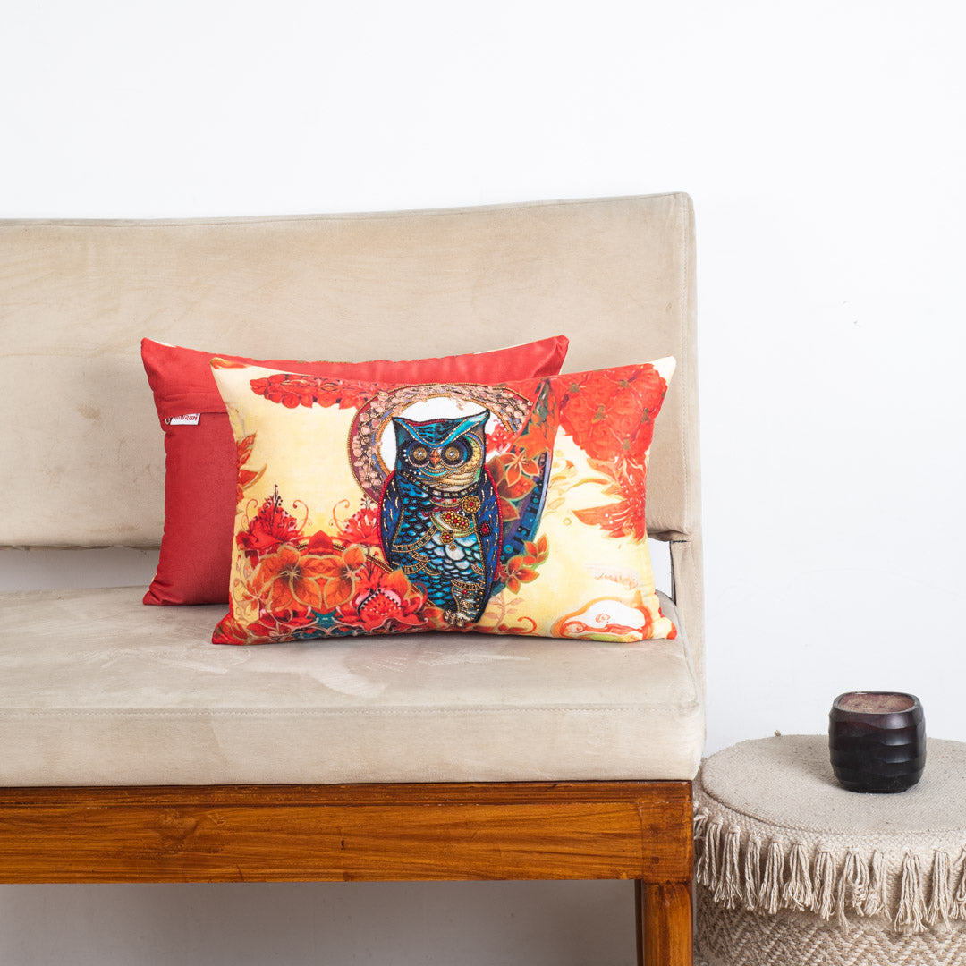 Designer Owl Artwork Cushion Cover for Sofa &amp; Living Room