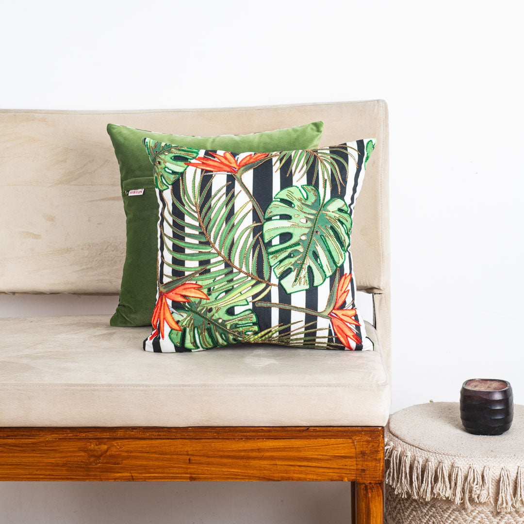 Designer Monstera Leaf Cushion Cover for Sofa &amp; Living Room