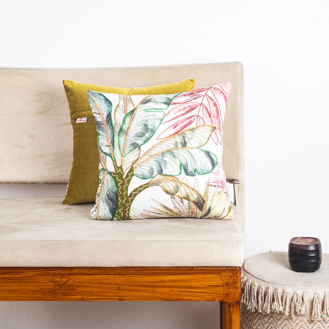 Luxury Nature Inspired Cushion Cover with Botanical Artwork