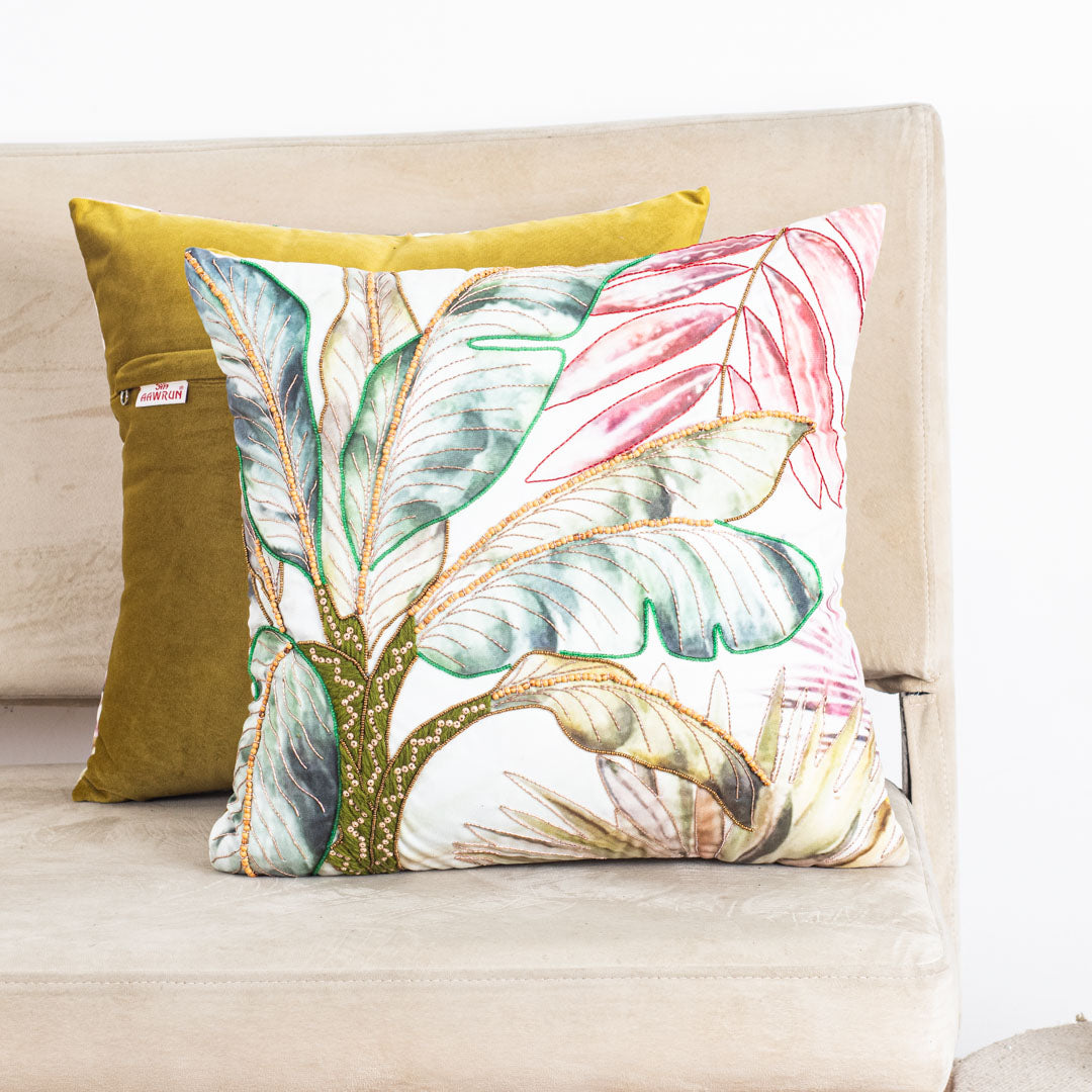 Luxury Nature Inspired Cushion Cover with Botanical Artwork