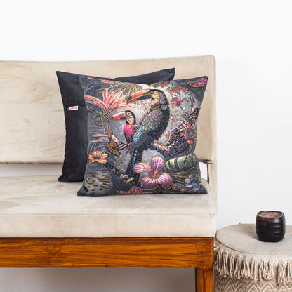 Luxury Jungle Theme Cushion Cover with Exotic Bird Artwork