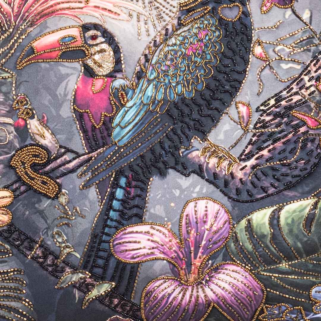 Luxury Jungle Theme Cushion Cover with Exotic Bird Artwork
