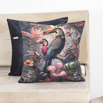 Luxury Jungle Theme Cushion Cover with Exotic Bird Artwork