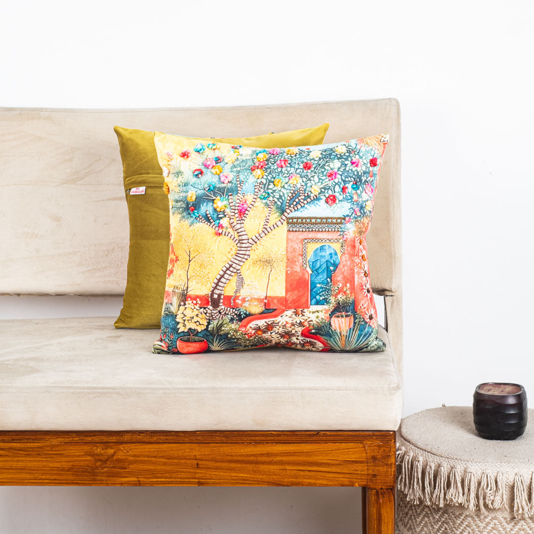 Premium Decorative Cushion Cover with Scenic Garden Design