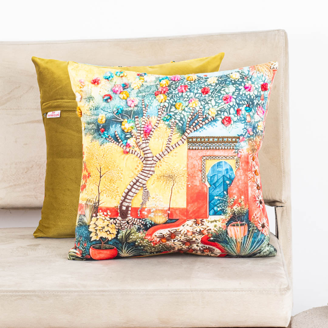 Premium Decorative Cushion Cover with Scenic Garden Design
