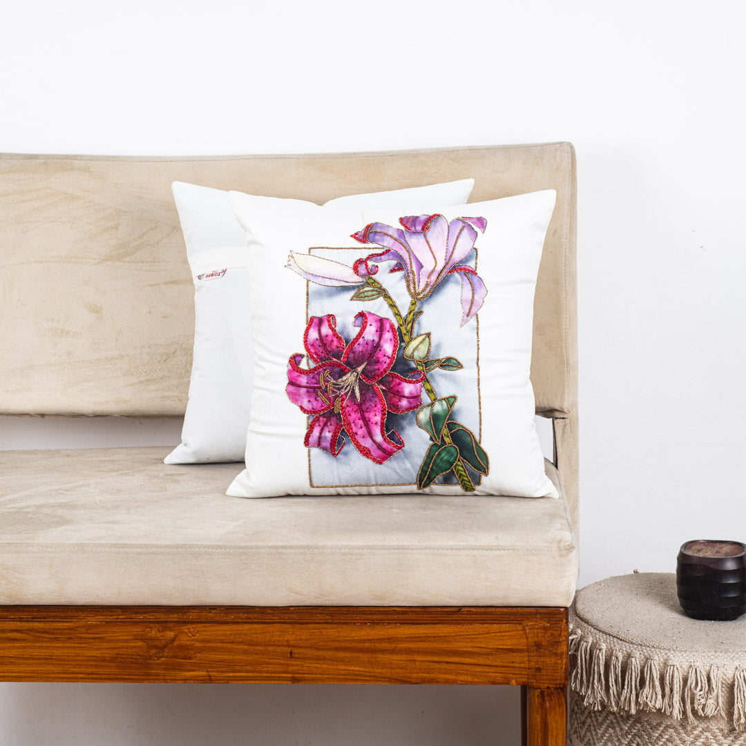 Designer Lily Flower Cushion Cover for Sofa &amp; Living Room