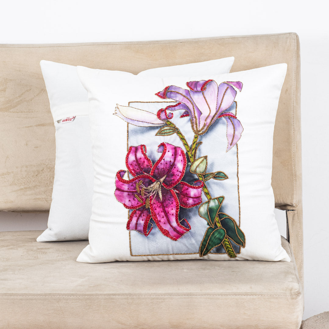 Designer Lily Flower Cushion Cover for Sofa &amp; Living Room
