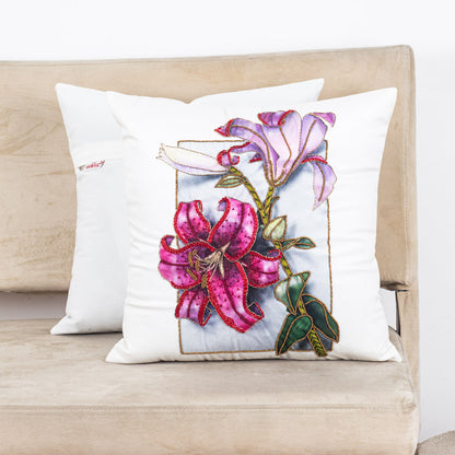 Designer Lily Flower Cushion Cover for Sofa &amp; Living Room