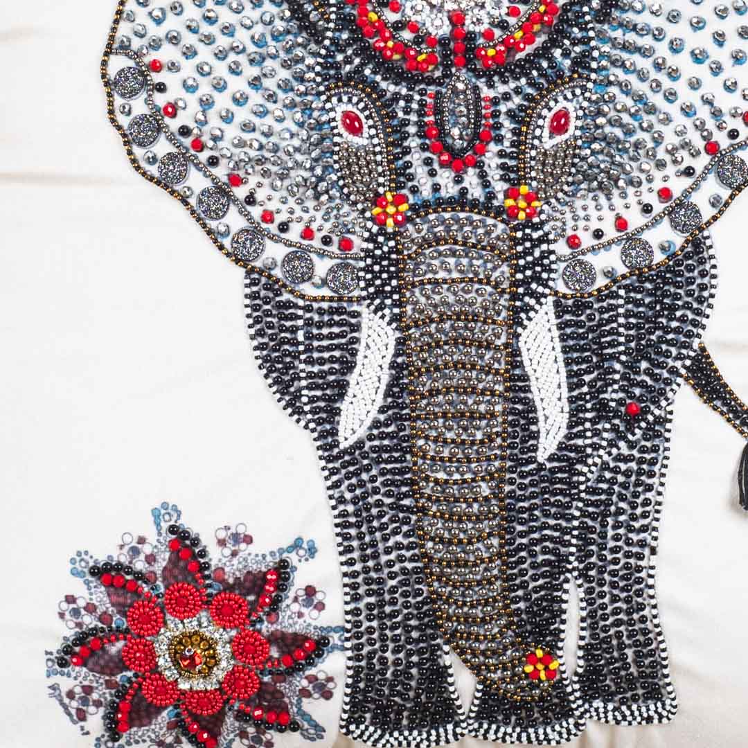 Designer Elephant Motif Cushion Cover with Decorative Embellishments
