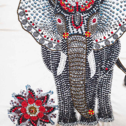 Designer Elephant Motif Cushion Cover with Decorative Embellishments