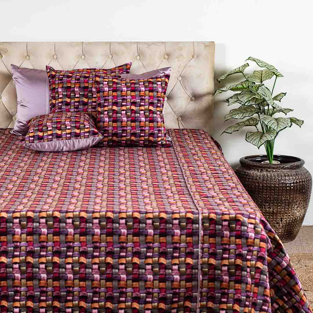 Multicolour Shine 100x108 Velvet Abstract Digital Printed Bedcover Set (1+2+2)