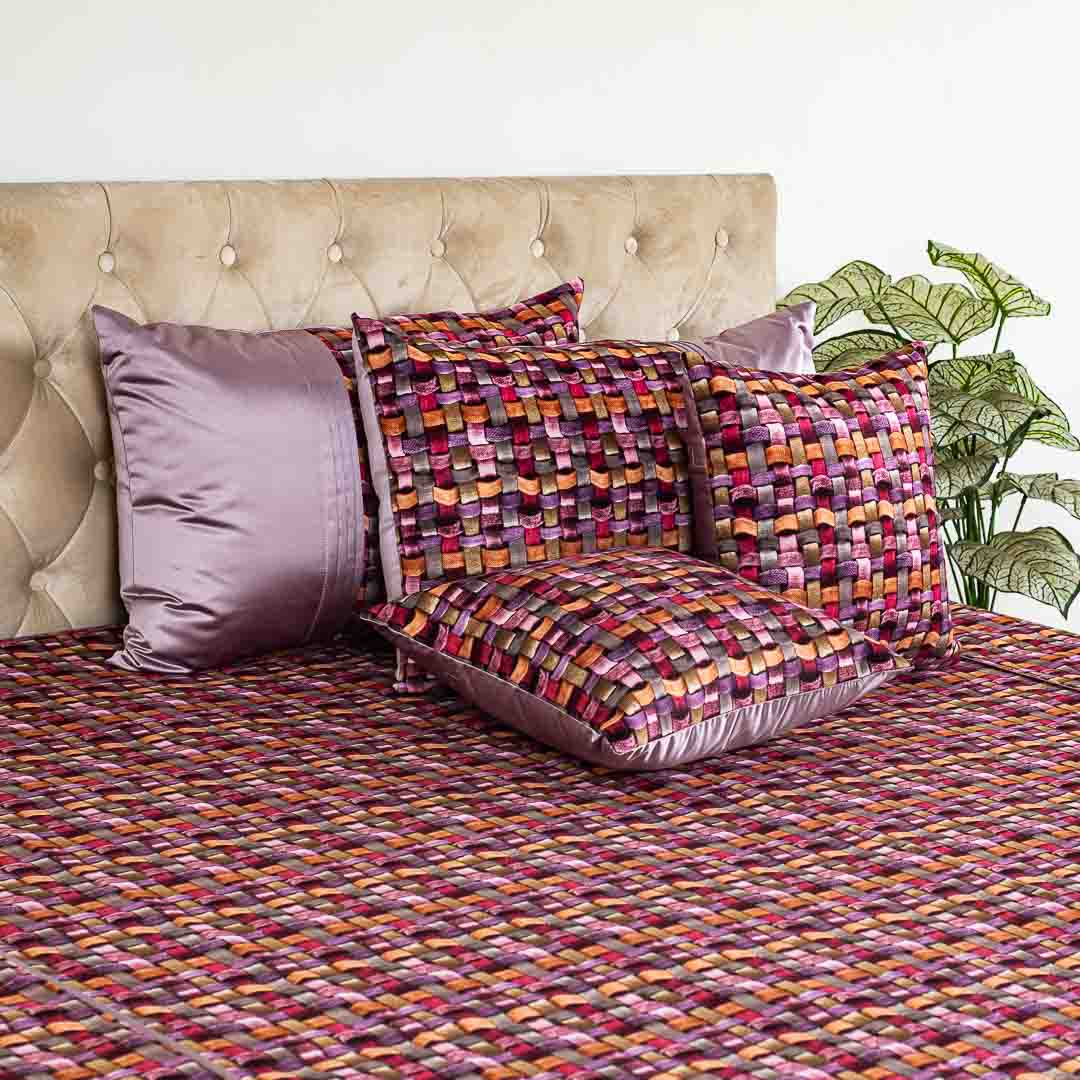 Multicolour Shine 100x108 Velvet Abstract Digital Printed Bedcover Set (1+2+2)