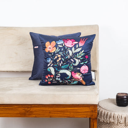 Designer Botanical &amp; Bird Motif Cushion Cover for Sofa Décor