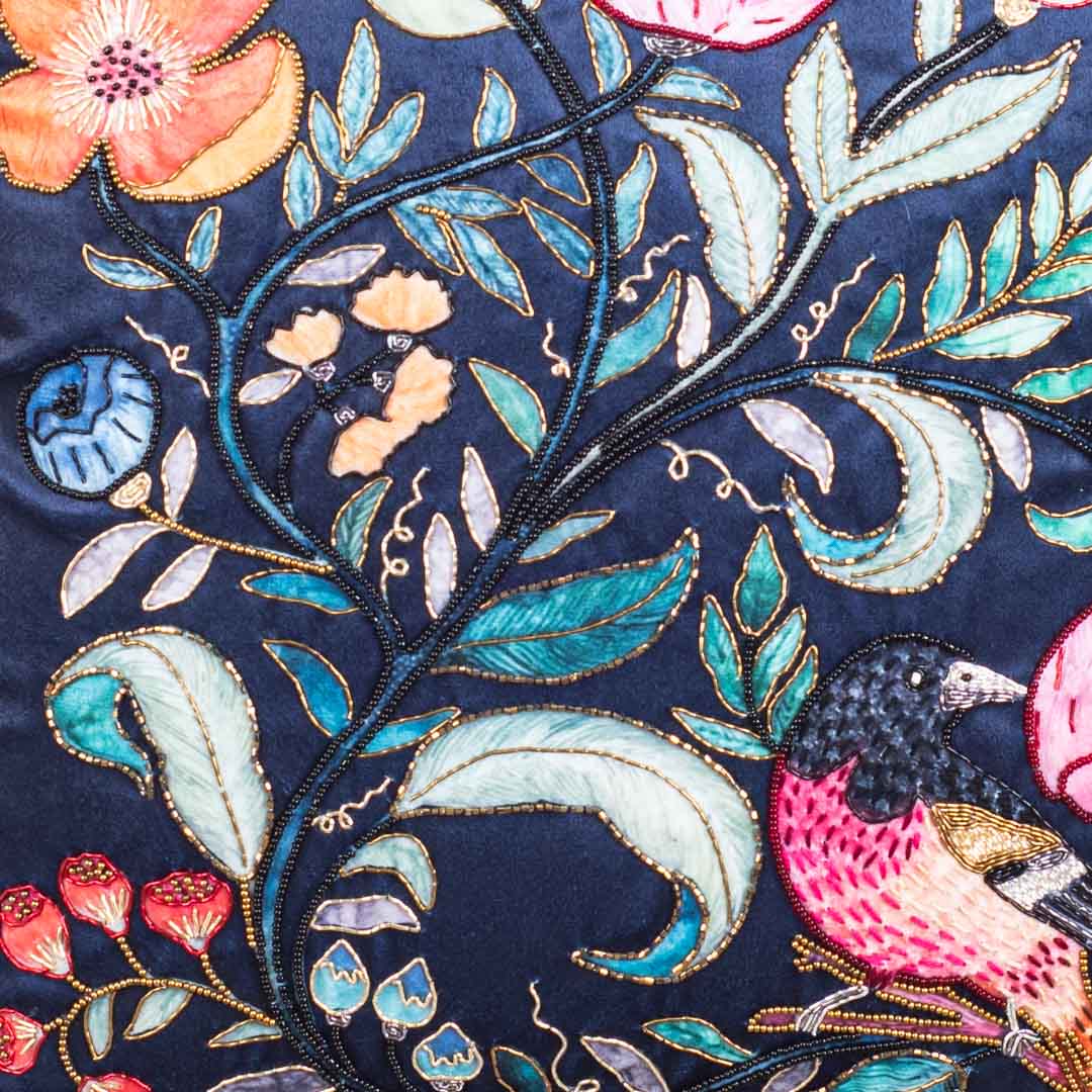 Designer Botanical &amp; Bird Motif Cushion Cover for Sofa Décor