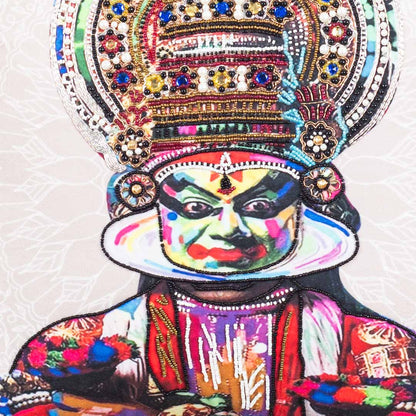 Colourful Kathakali King Embroidered Cushion Cover