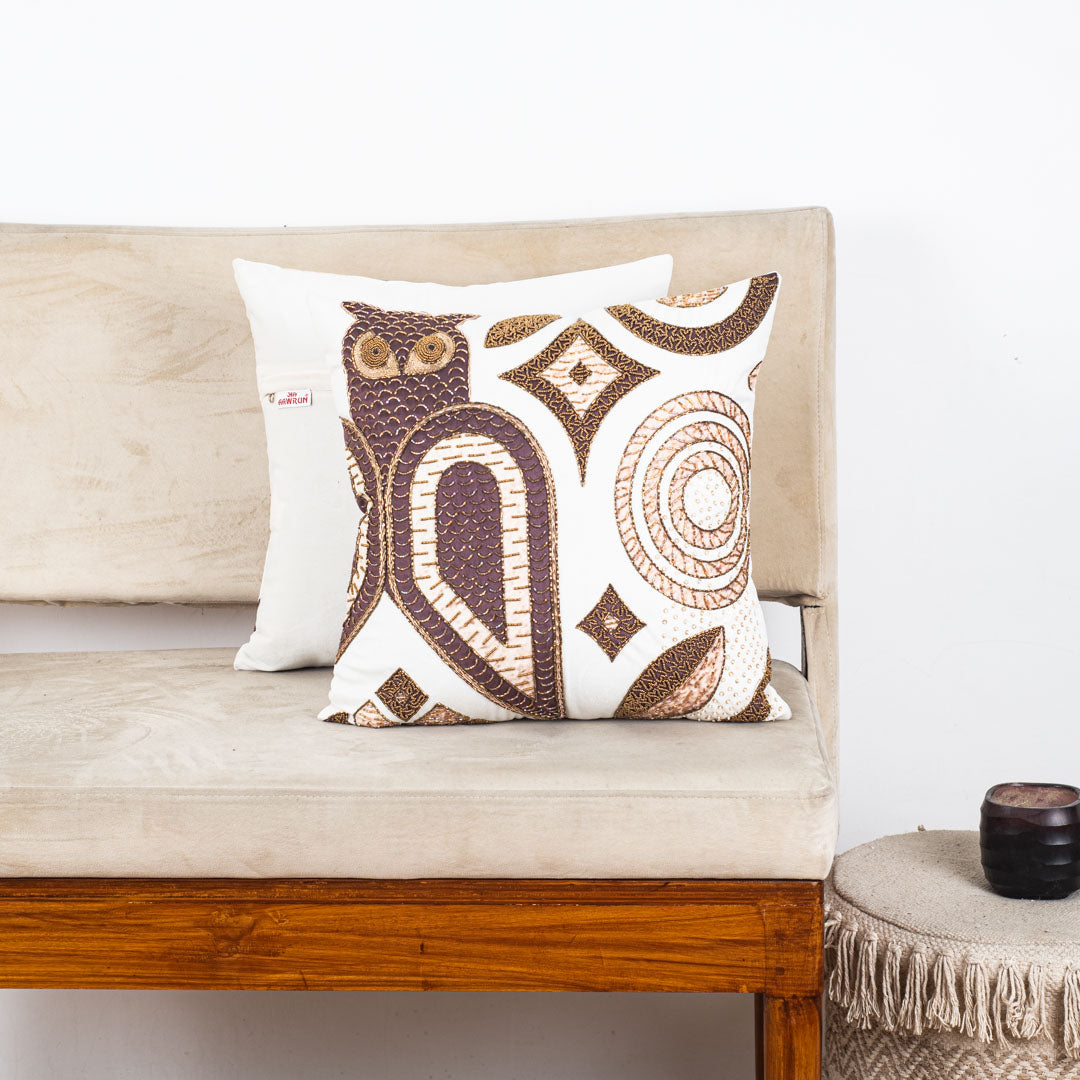 Elegant Owl Design Velvet Cushion Cover