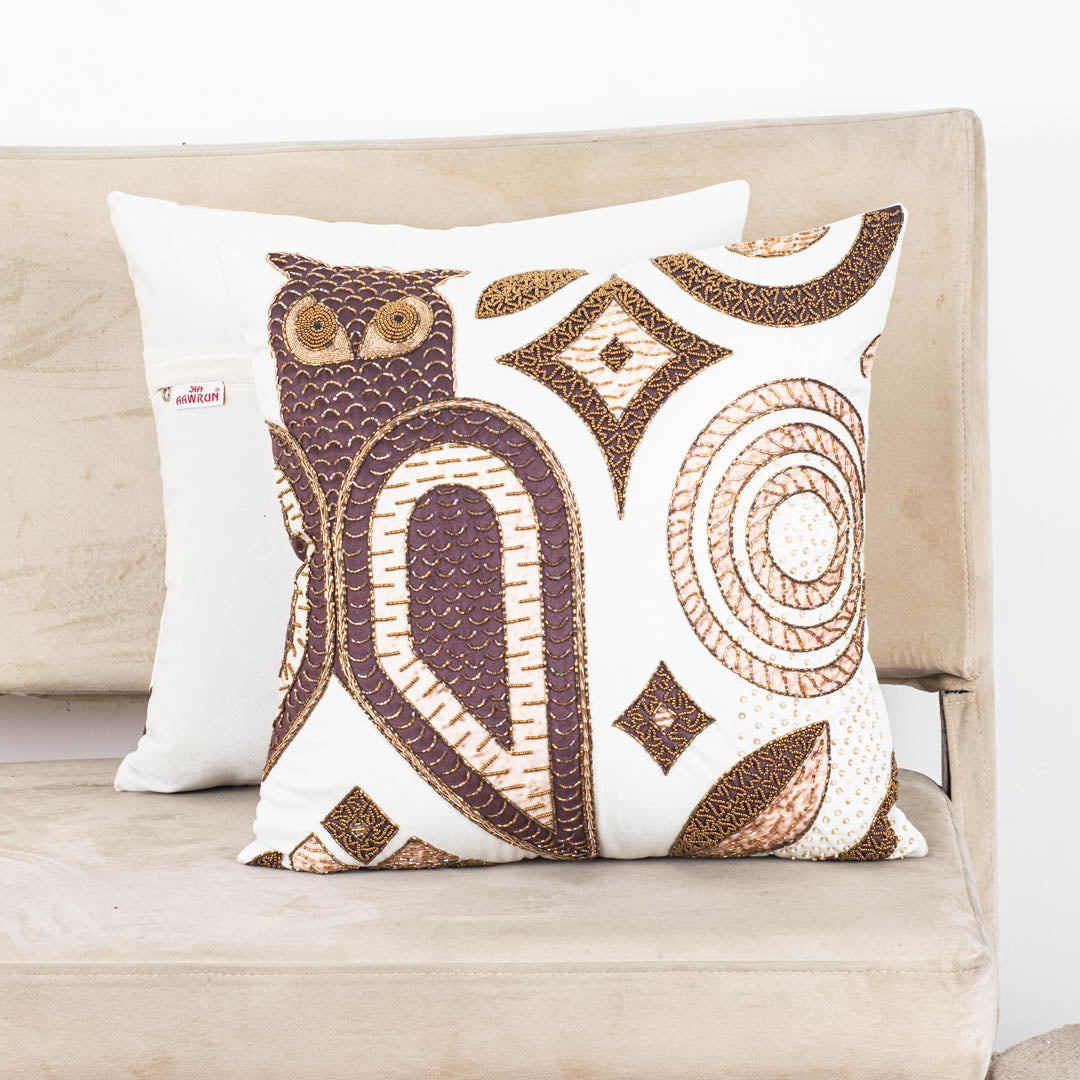 Elegant Owl Design Velvet Cushion Cover