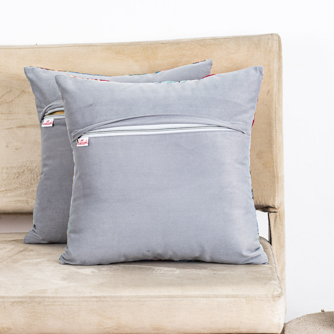 Designer Botanical Cushion Cover with Embellished Leaf Artwork