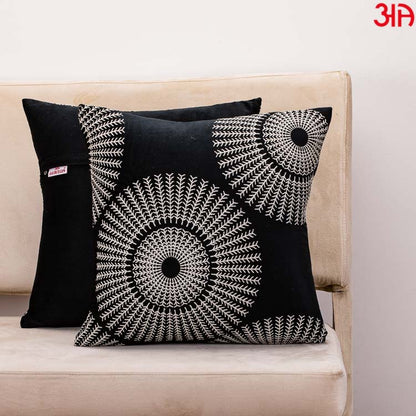 Decorative Printed Cushion Cover – 16 x 16 Inch-Black &amp; White Design