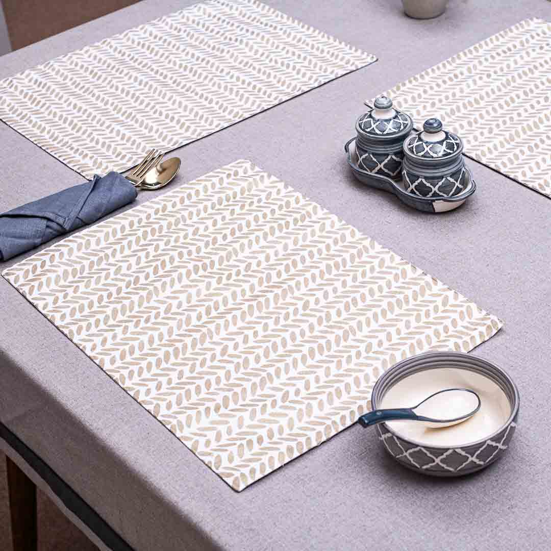 Golden Leaf Cotton Foil Print Table Mat