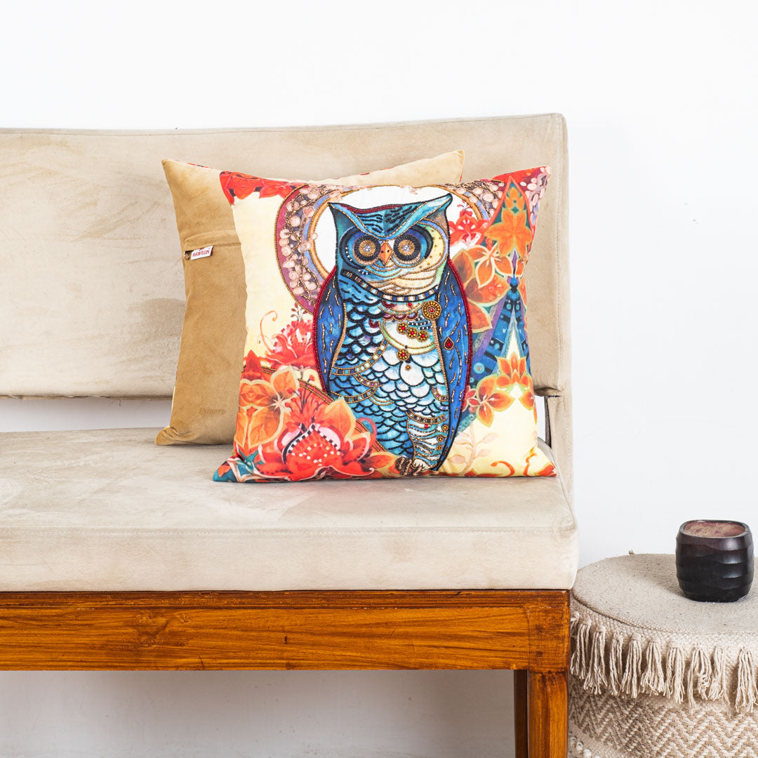 Designer Owl Artwork Cushion Cover for Sofa &amp; Living Room