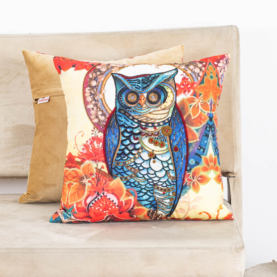 Designer Owl Artwork Cushion Cover for Sofa &amp; Living Room