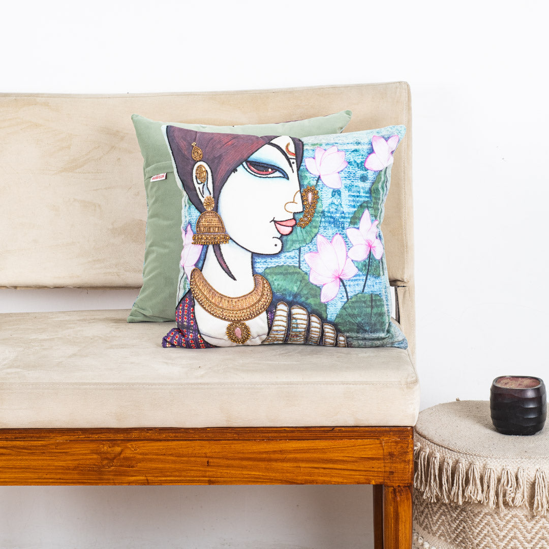 Colourful Indian Women Handwork Cushion Cover