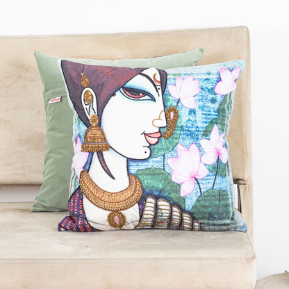 Colourful Indian Women Handwork Cushion Cover