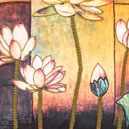 Graceful Lotus Embroidered Cushion Cover