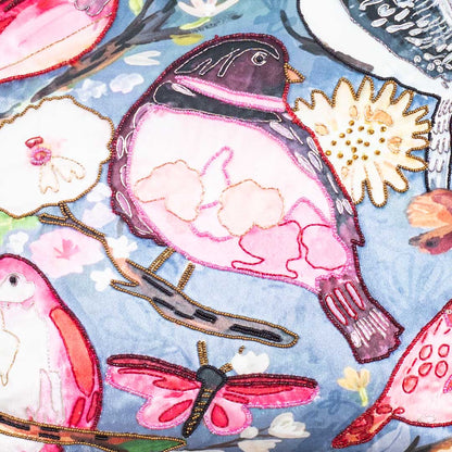 Quirky Bird Cushion Cover with Hand Embroidery