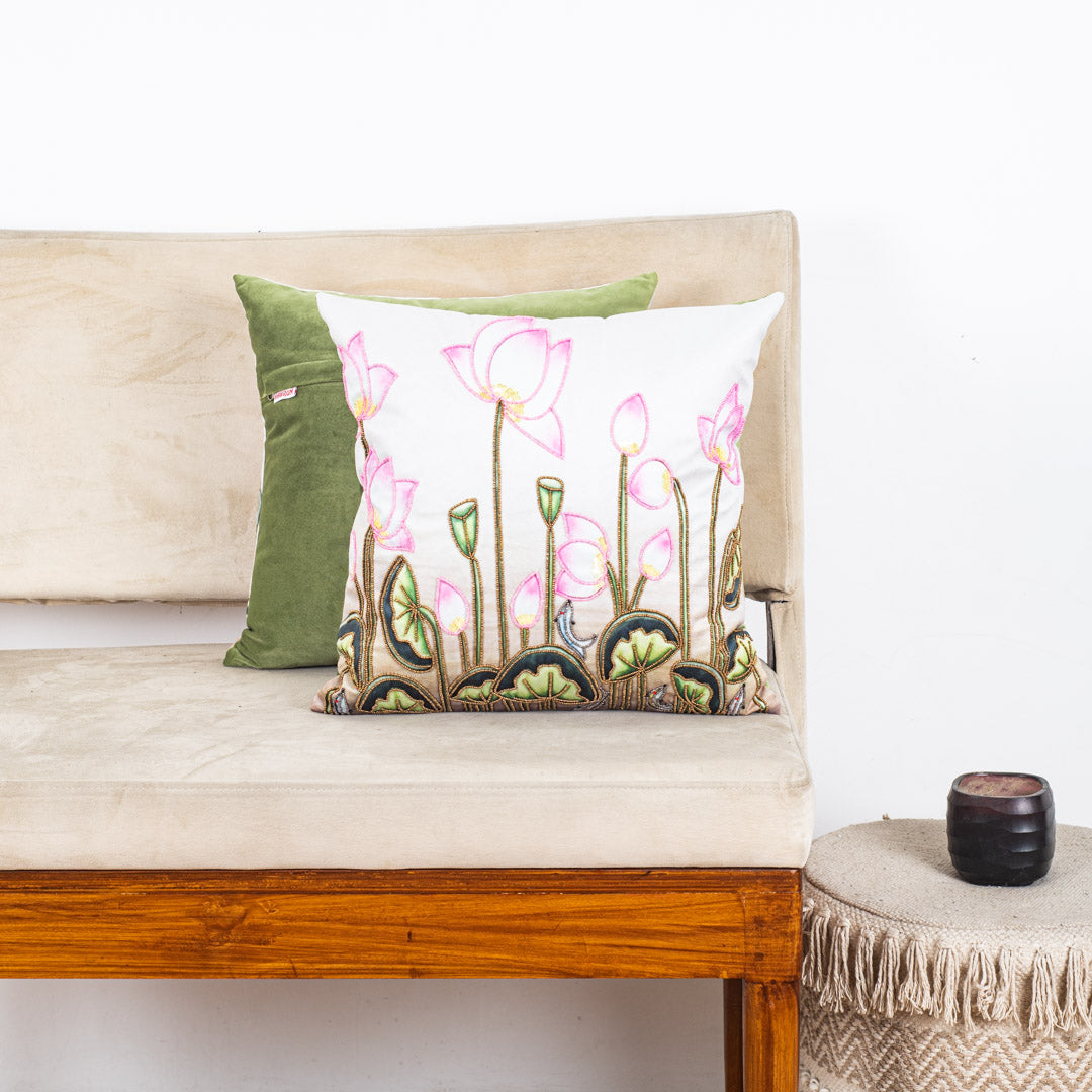 Colorful Divine Lotus Design Cushion Cover