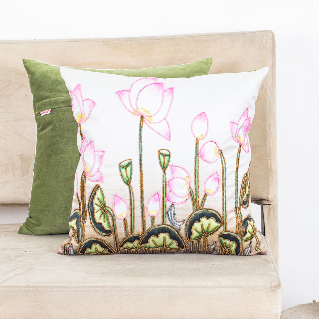 Colorful Divine Lotus Design Cushion Cover