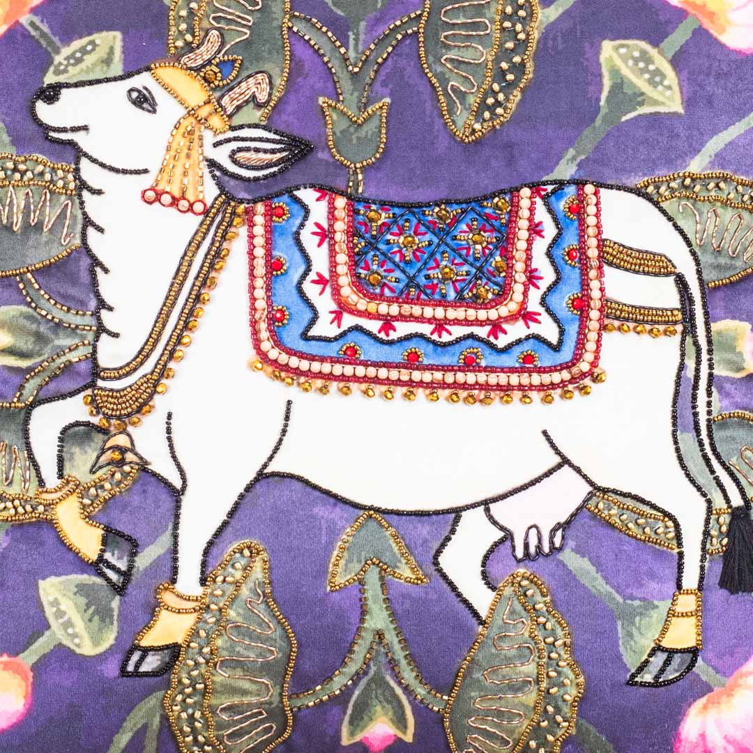 Traditional Cow Motif Cushion Cover | Premium Home Décor – Aawrun