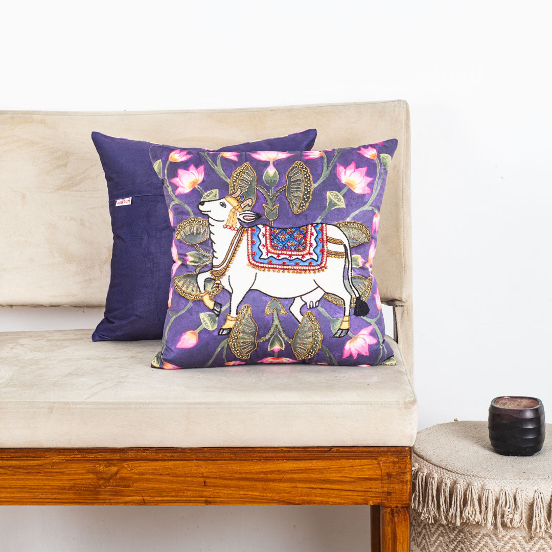 Traditional Cow Motif Cushion Cover | Premium Home Décor – Aawrun