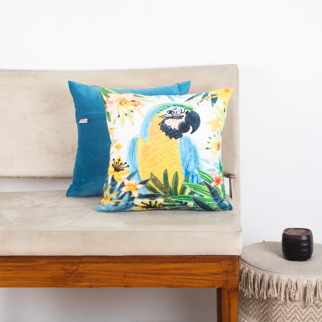 Vibrant Tropical Parrot Velvet Cushion Cover