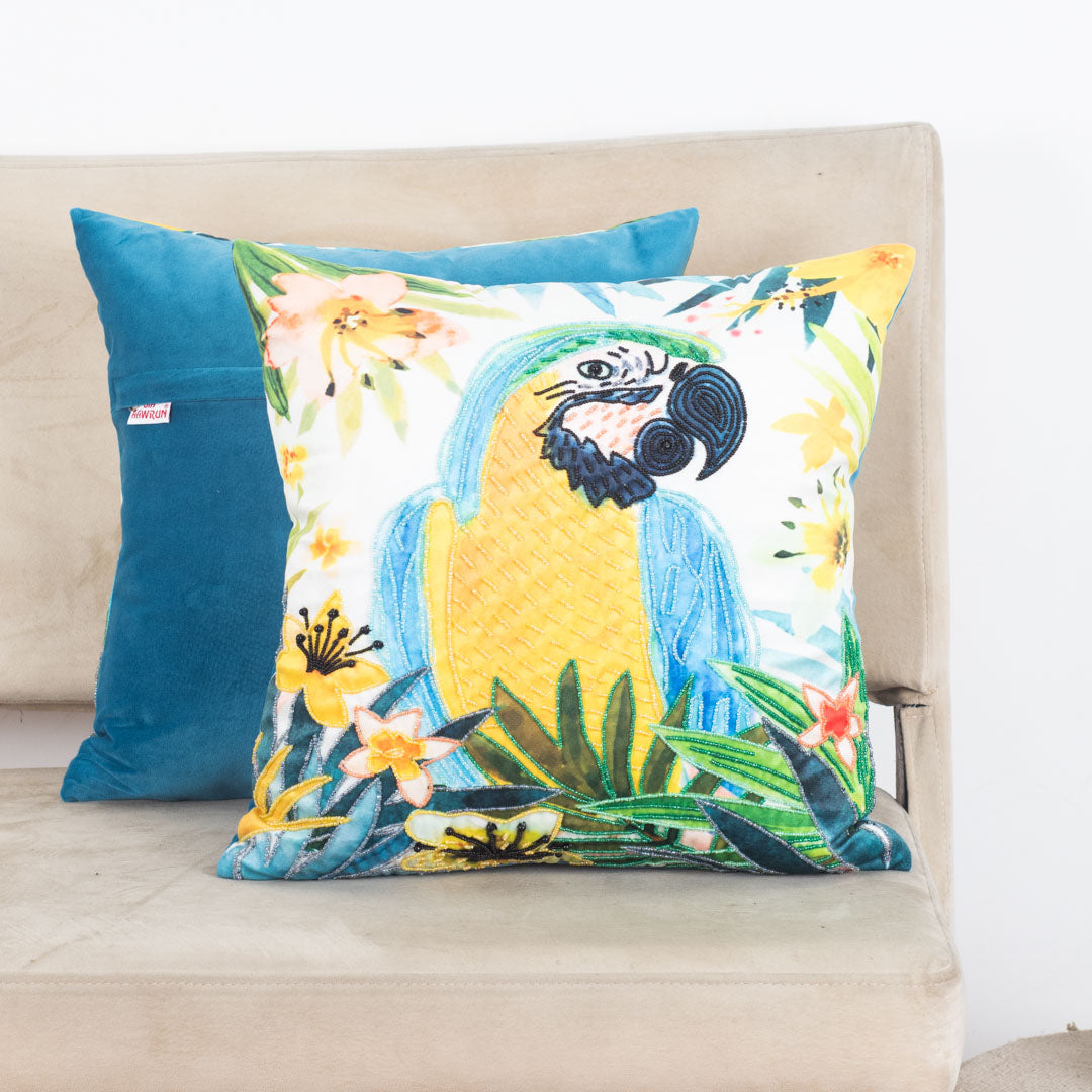 Vibrant Tropical Parrot Velvet Cushion Cover