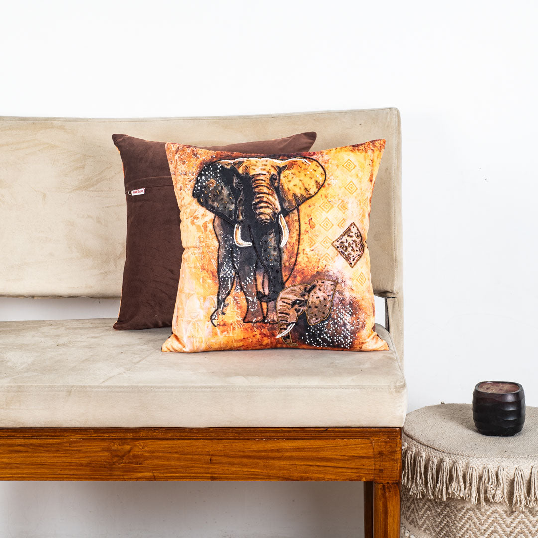 Mother Elephant Cushion Cover with Handwork