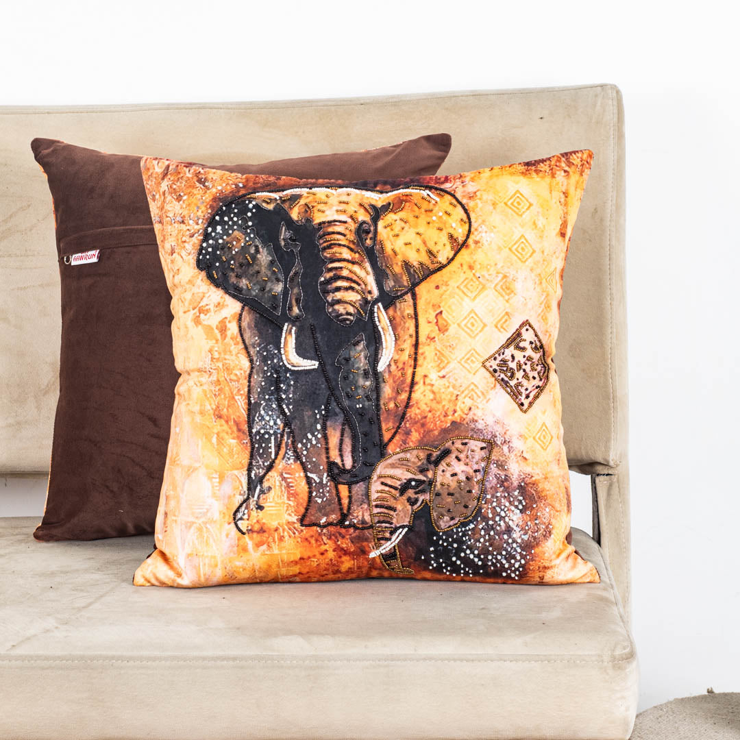 Mother Elephant Cushion Cover with Handwork