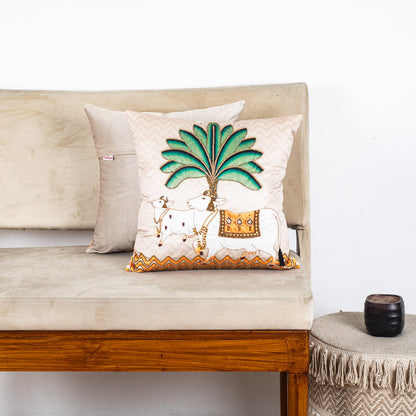 Premium Pichwai Cow &amp; Banana Tree Cushion Cover