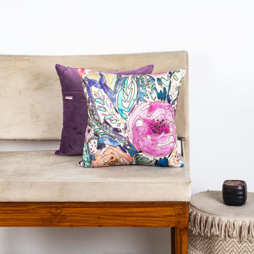 Embroidered Rose Dew Drop Cushion Cover