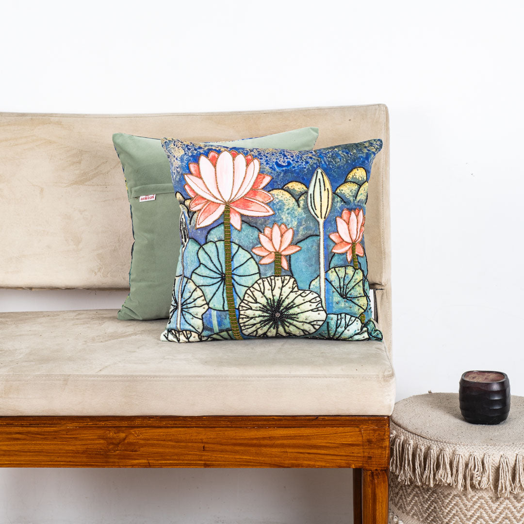 Lotus Pond Blended Velvet Cushion Cover