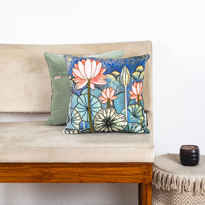 Lotus Pond Blended Velvet Cushion Cover