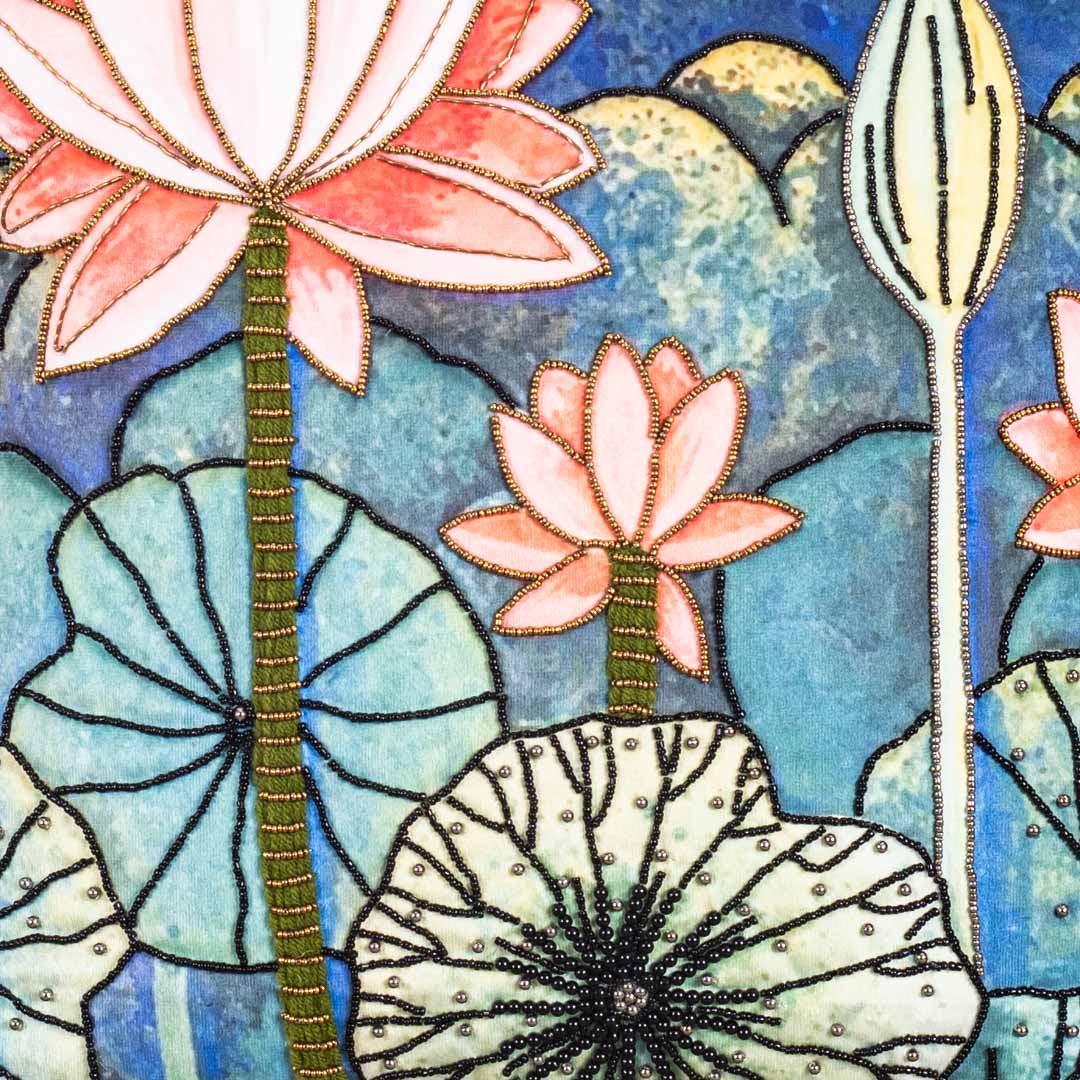 Lotus Pond Blended Velvet Cushion Cover
