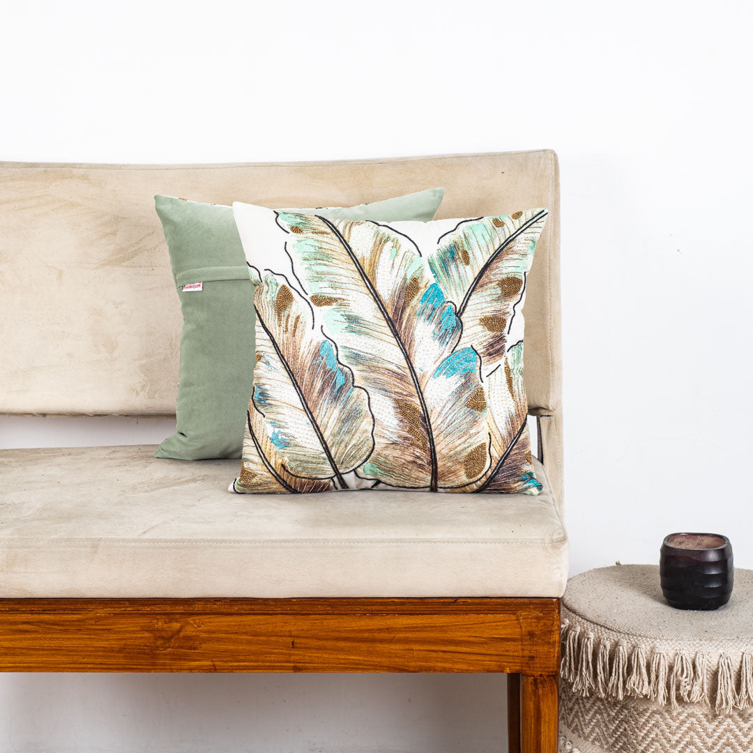 Designer Tropical Leaf Pattern Cushion Cover for Sofa &amp; Living Room