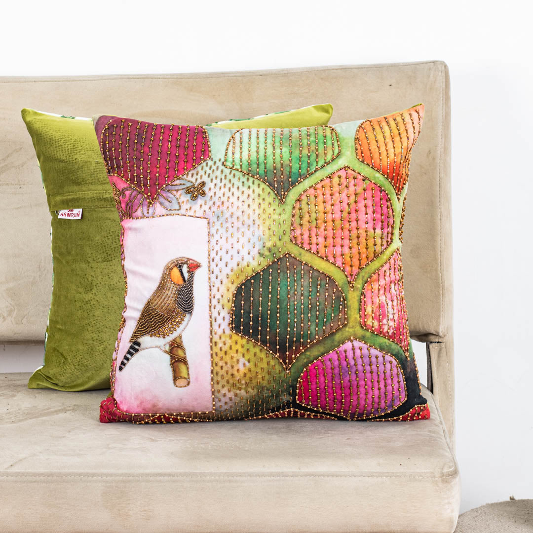 Designer Abstract Bird Pattern Cushion Cover for Sofa &amp; Living Room