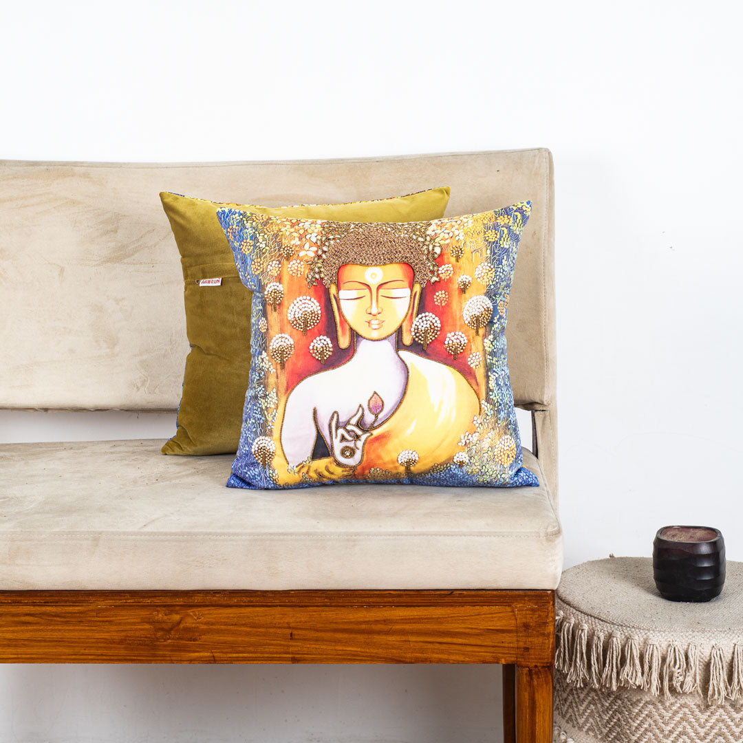 Serene Lord Buddha Printed Cushion Cover