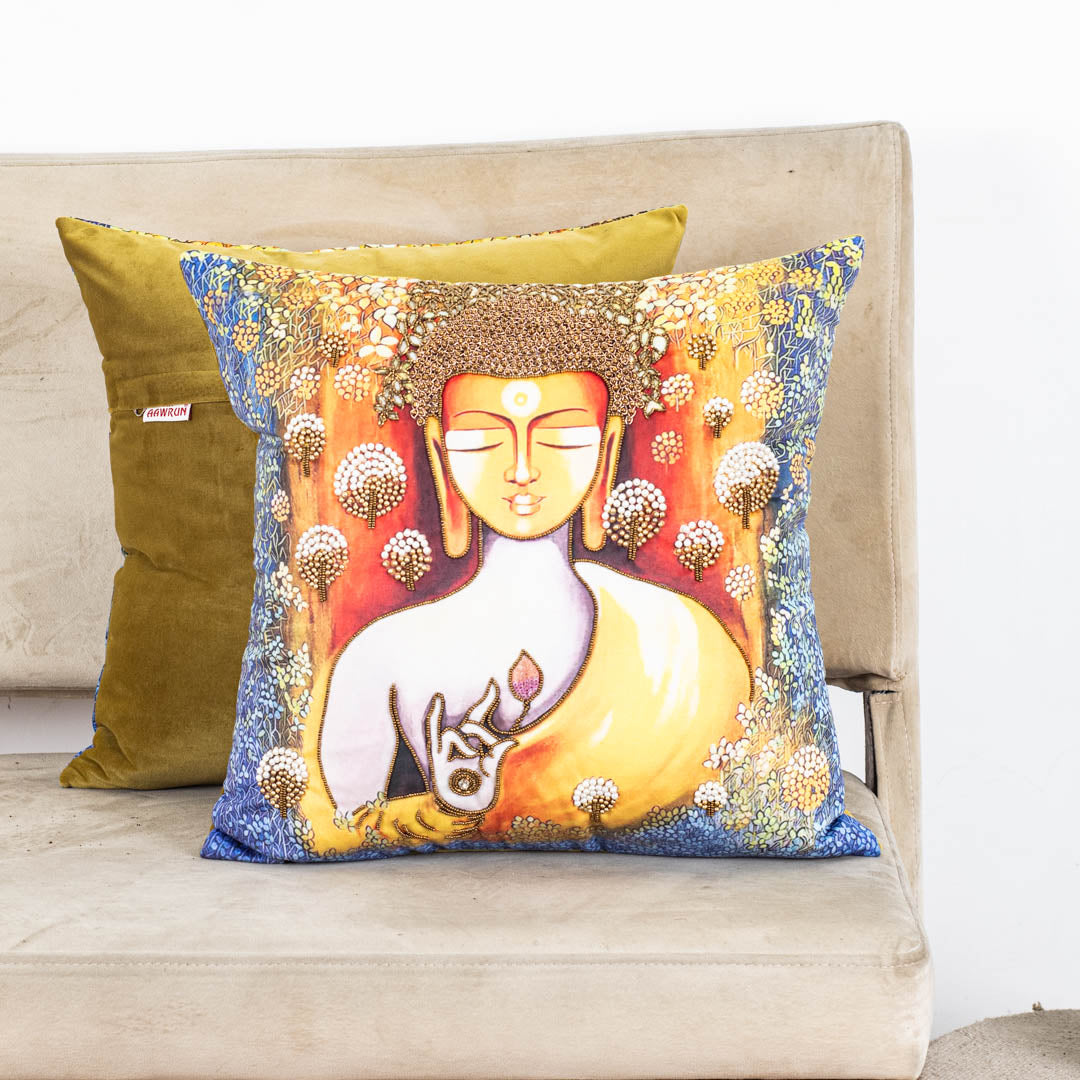 Serene Lord Buddha Printed Cushion Cover