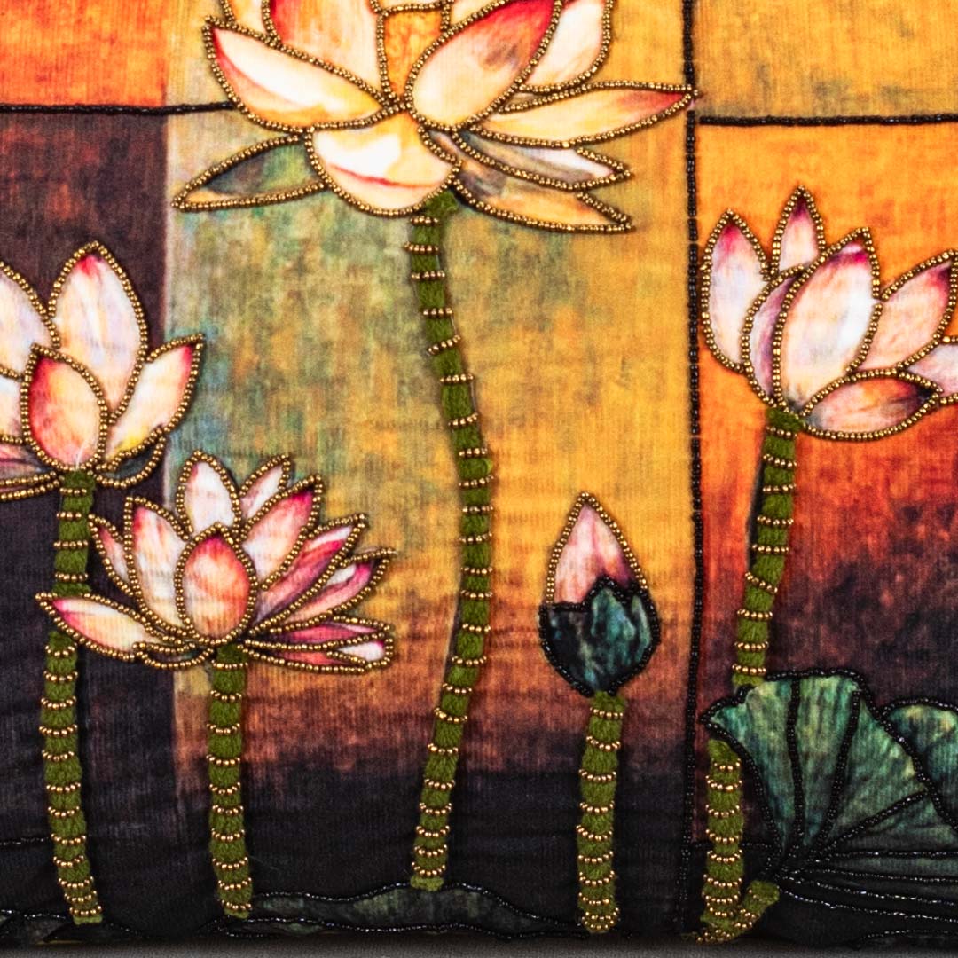 Graceful Lotus Embroidered Cushion Cover