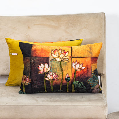 Graceful Lotus Embroidered Cushion Cover